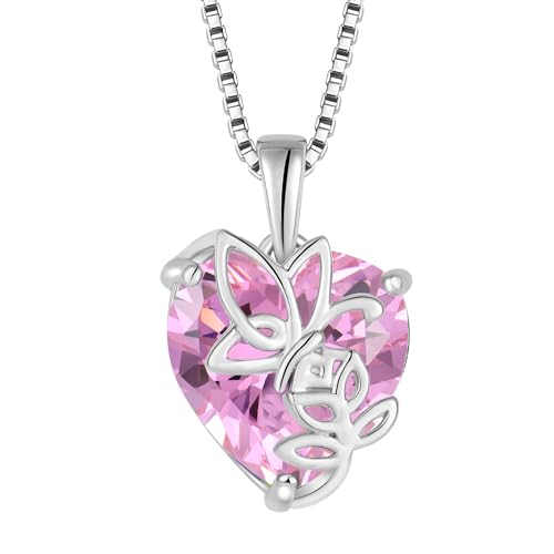 YL Herz Halskette 925 Sterling Silber Schmetterling Rosa Anhänger Kette Oktober Geburtsstein Rosa Turmaline Schmuckgeschenke für Damen Mutter Freundin Frau von YL