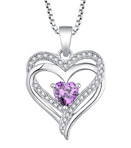 YL Damen Herz Halskette 925 Sterling Silber Anhänger Februar Geburtsstein Amethyst Doppeltes Herz Kette Schmuck Geschenke für Mutter ihre Frau Freundin von YL