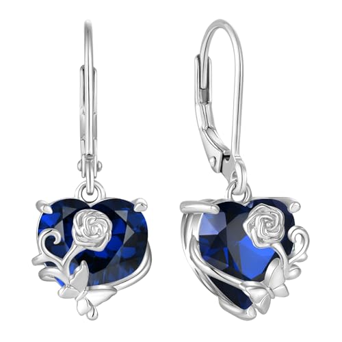 YL Pendientes de Corazónde Rosa Mariposa plata de ley 925 con Pendientes azul de espinela con piedra natal de septiembre para Mujer Mamá von YL