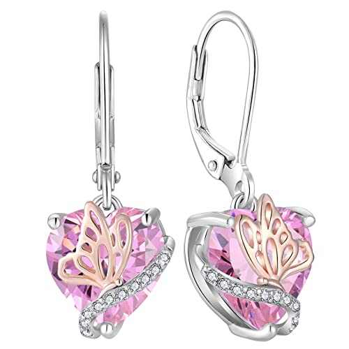 YL Herz Ohrringe 925 Sterling Silber Schmetterling mit Oktober Geburtsstein Rosa Turmaline Ohrringe Schmuckgeschenke für Damen Mutter Freundin ihre ihre Frau YL Herz Ohrringe 925 Sterling Silber Schmetterling mit Oktober Geburtsstein Rosa Turmaline Ohrringe Schmuckgeschenke für Damen Mutter Freundin ihre ihre Frau von YL