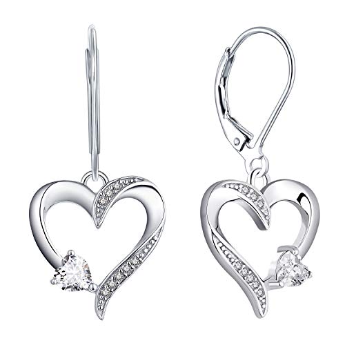 YL Herz Ohrringe 925 Sterling Silber Schnitt April Geburtsstein Weiß Zirkonia Liebe Herz Tropfen Ohrringe für Damen von YL