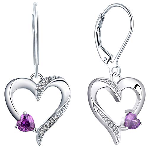 YL Herz Ohrringe 925 Sterling Silber Schnitt Februar Geburtsstein Amethyst Liebe Herz Tropfen Ohrringe für Damen von YL