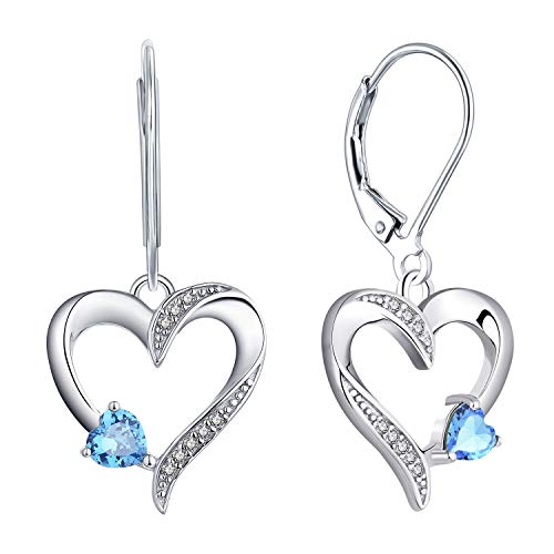 YL Herz Ohrringe 925 Sterling Silber Schnitt März Geburtsstein Aquamarinblau Liebe Herz Tropfen Ohrringe für Damen von YL