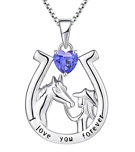 YL Hufeisen Halskette 925 Sterling Silber Schliff Dezember Geburtsstein Tansanit Gravur "I love you forever" Pferdeanhänger Schmuck für Frauen Freundin von YL