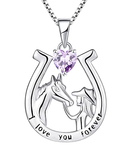 YL Hufeisen Halskette 925 Sterling Silber Schliff Juni Geburtsstein Alexandrit Gravur "I love you forever" Pferdeanhänger Schmuck für Frauen Freundin von YL