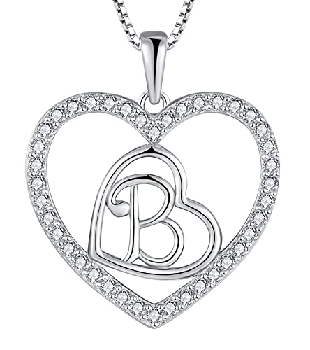 YL Initial Halskette 925 Silber B Alphabet Buchstabe Herz Anhänger Schmuck Geschenke für Damen von YL