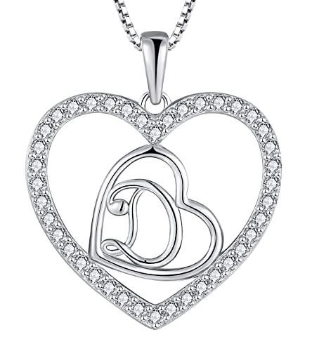 YL Initial Halskette 925 Silber D Alphabet Buchstabe Herz Anhänger Schmuck Geschenke für Damen von YL