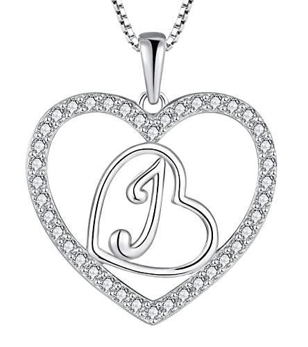 YL Initial Halskette 925 Silber J Alphabet Buchstabe Herz Anhänger Schmuck Geschenke für Damen von YL