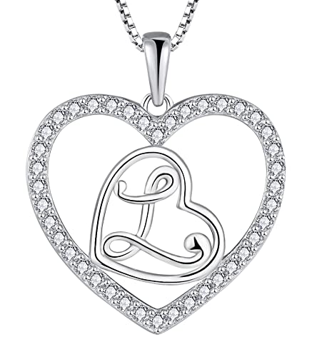 YL Initial Halskette 925 Silber L Alphabet Buchstabe Herz Anhänger Schmuck Geschenke für Damen von YL
