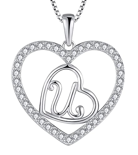 YL Initial Halskette 925 Silber U Alphabet Buchstabe Herz Anhänger Schmuck Geschenke für Damen von YL