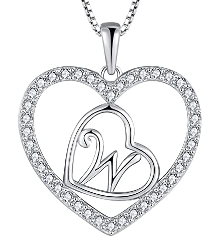 YL Initial Halskette 925 Silber W Alphabet Buchstabe Herz Anhänger Schmuck Geschenke für Damen von YL