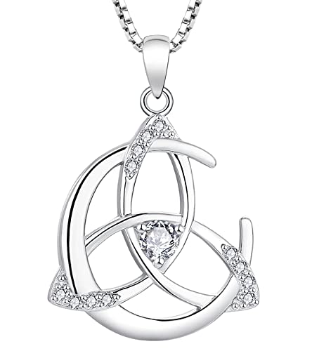 YL Keltische Halskette 925er Sterlingsilber April Geburtsstein weißer Zirkonia Mond und keltischer Knoten Anhänger für Damen, Kettenlänge 45 + 3 cm von YL