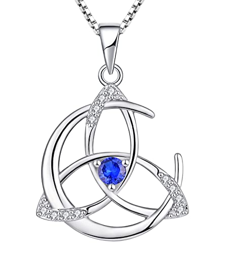 YL Keltische Halskette 925er Sterlingsilber September Geburtsstein Spinell blauer Mond und keltischer Knoten Tropfenanhänger für Damen, Kettenlänge 45 + 3 cm von YL