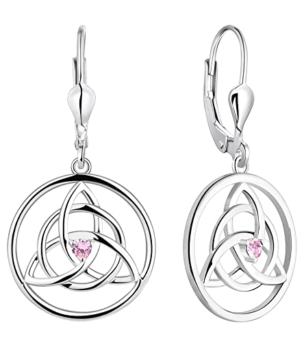 YL Keltische Ohrringe 925 Sterling Silber Oktober Geburtsstein Rosa Zirkonia Knoten Ohrringe für Damen von YL