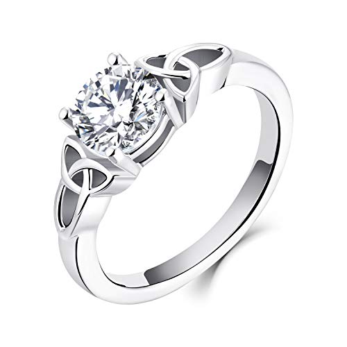 YL Keltischer Ring 925 Sterling Silber April Geburtsstein Weiß Zirkonia Solitaire Ring Verlobungs Ehering für Brautfrauen Damen(Größe 58） von YL