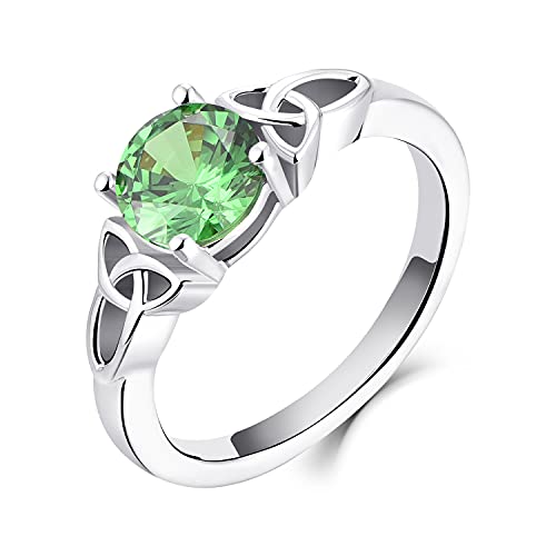 YL Keltischer Ring 925 Sterling Silber April Geburtsstein Grün Zirkonia Solitaire Ring Verlobungs-Ehering für Brautfrauen Women(Größe 62） von YL
