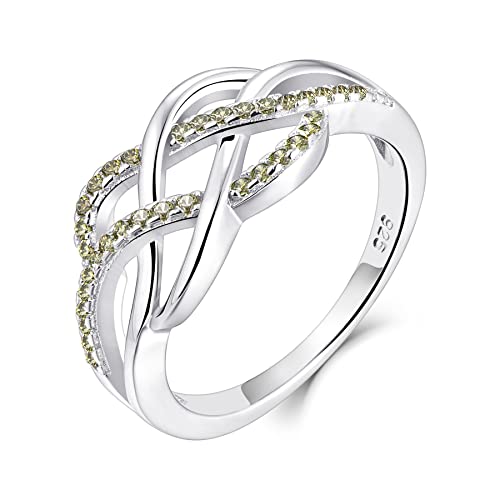 YL Keltischer Ring 925 Sterling Silber August Geburtsstein Peridot Zirkonia Jubiläum Ewigkeit Unendlichkeit Keltischer Knotenring für Damen(Größe 54 von YL