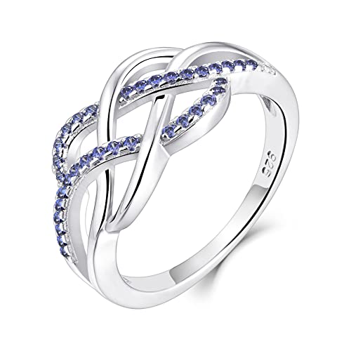 YL Keltischer Ring 925 Sterling Silber Dezember Geburtsstein Tansanit Jubiläum Ewigkeit Unendlichkeit Keltischer Knotenring für Damen(Größe 62 von YL