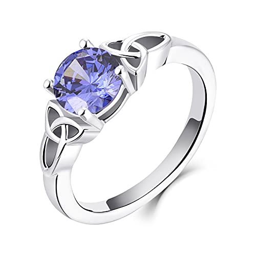 YL Keltischer Ring 925 Sterling Silber Dezember Geburtsstein Tansanit Zirkonia Solitaire Ring Verlobungs-Ehering für Brautfrauen Women(Größe 54） von YL