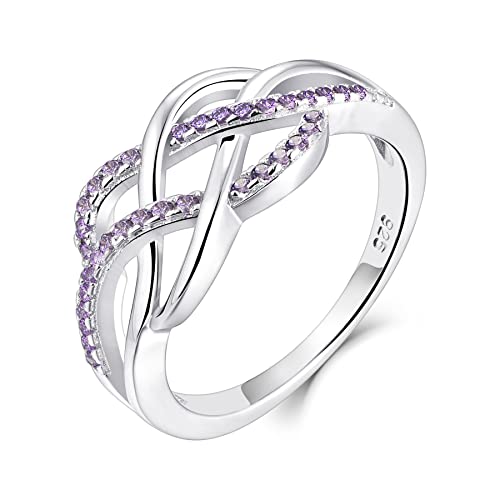 YL Keltischer Ring 925 Sterling Silber Februar Geburtsstein Amethyst Jubiläum Ewigkeit Unendlichkeit Keltischer Knotenring für Damen(Größe 56 von YL