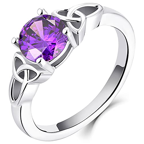 YL Keltischer Ring 925 Sterling Silber Februar Geburtsstein Amethyst Zirkonia Solitaire Ring Verlobungs-Ehering für Brautfrauen Women(Größe 54） von YL