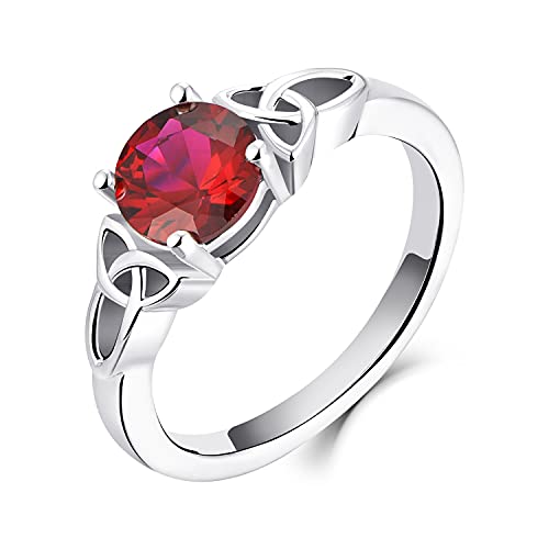 YL Keltischer Ring 925 Sterling Silber Juli Geburtsstein Rubin Zirkonia Solitaire Ring Verlobungs-Ehering für Brautfrauen Women(Größe 58） von YL