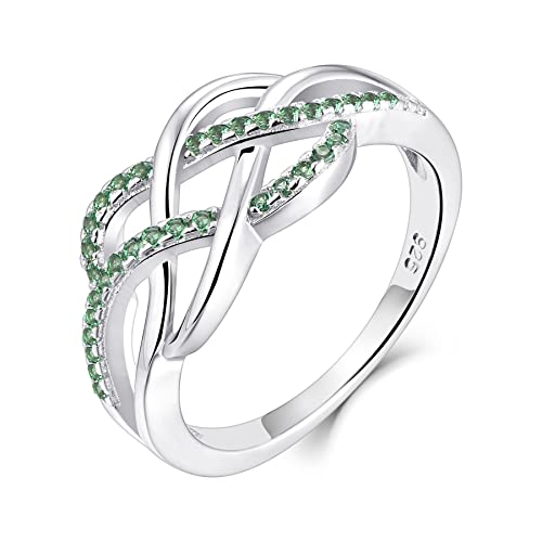 YL Keltischer Ring 925 Sterling Silber Mai Geburtsstein Smaragd Jubiläum Ewigkeit Unendlichkeit Keltischer Knotenring für Damen(Größe 58） von YL