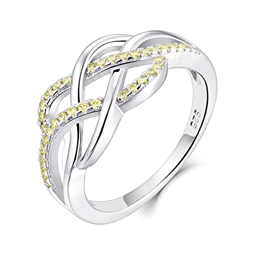 YL Keltischer Ring 925 Sterling Silber November Geburtsstein Citrin Jubiläum Ewigkeit Unendlichkeit Keltischer Knotenring für Damen(Größe 62） von YL