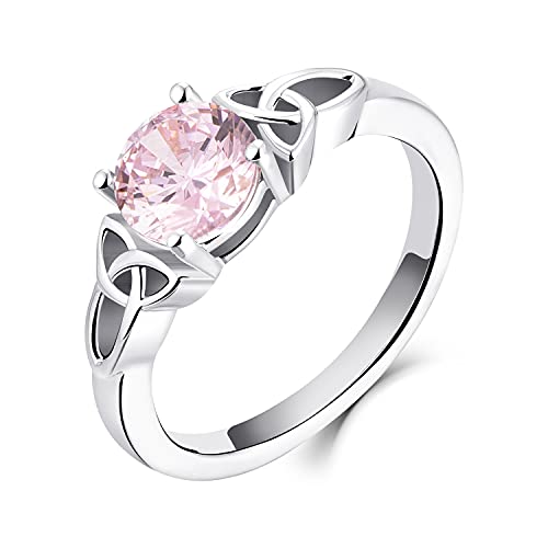 YL Keltischer Ring 925 Sterling Silber Oktober Geburtsstein Rosa Zirkonia Solitaire Ring Verlobungs-Ehering für Brautfrauen Women(Größe 50） von YL