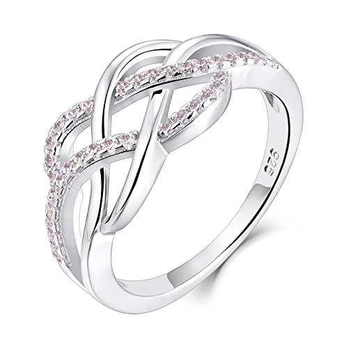 YL Keltischer Ring 925 Sterling Silber Oktober Geburtsstein Turmalin Rosa Jubiläum Ewigkeit Unendlichkeit Keltischer Knotenring für Damen(Größe 60 von YL