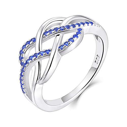 YL Keltischer Ring 925 Sterling Silber September Geburtsstein Saphir Jubiläum Ewigkeit Unendlichkeit Keltischer Knotenring für Damen(Größe 50 von YL