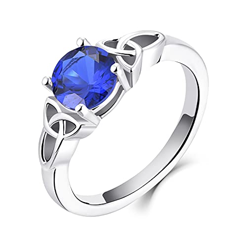 YL Keltischer Ring 925 Sterling Silber September Geburtsstein Spinellblau Zirkonia Solitaire Ring Verlobungs-Ehering für Brautfrauen Women(Größe 50） von YL