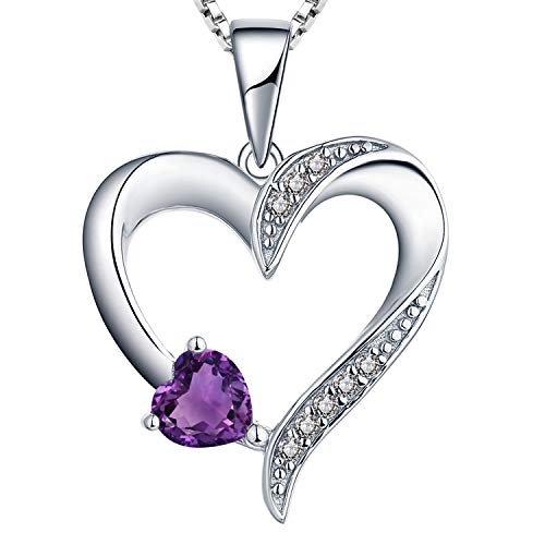 YL Kette Herz Damen Halskette Silber 925 mit Februar Geburtsstein Amethyst Anhänger für Frauen von YL