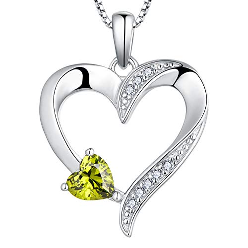 YL Kette Herz Damen Halskette Silber 925 mit August Geburtsstein Peridot Grün Zirkonia Anhänger für Frauen von YL