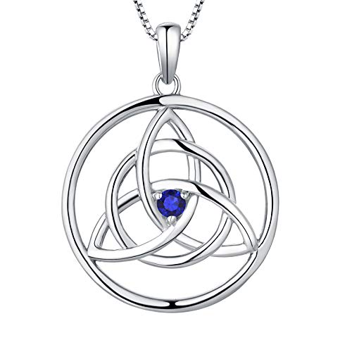 YL Kette Keltische 925 Sterling Silber September Geburtsstein Spinellblau Irische Knoten Anhänger Halskette für Damen von YL