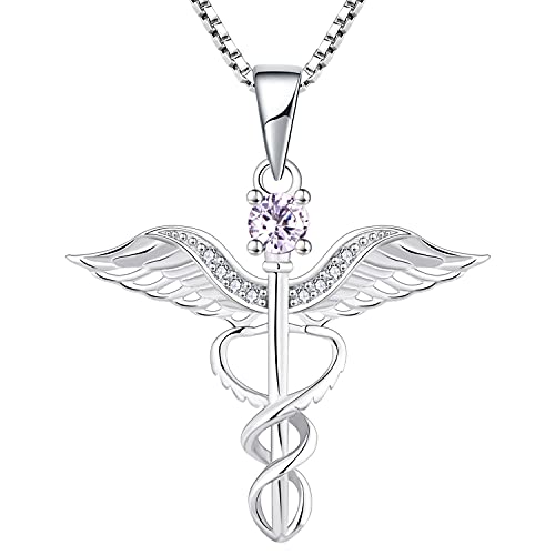YL Krankenschwester Kette 925 Sterling Silber Schliff Juni Geburtsstein Alexandrit Engelsflügel Caduceus RN registrierte Anhänger pour Femme Infirmière von YL