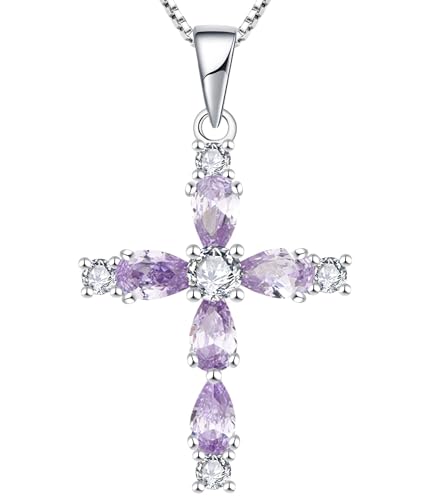 YL Kreuz Kette 925 Sterling Silber Juni Geburtsstein Alexandrit Kruzifix Anhänger Geschenke für Damen Mama, 45-48 CM von YL