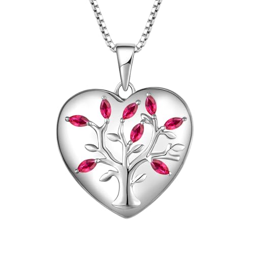 YL Lebensbaum Medaillon Halskette 925 Sterling Silber Schnitt Rubin Herz Medaillon Anhänger für Damen von YL