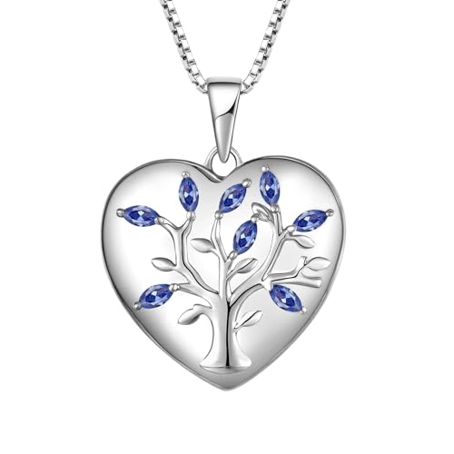 YL Lebensbaum Medaillon Halskette 925 Sterling Silber Schnitt Tansanit Herz Medaillon Anhänger für Damen von YL