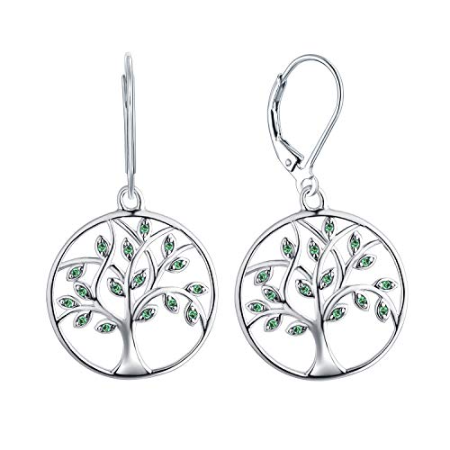 YL Lebensbaum Ohrringe 925 Sterling Silber simuliert Smaragd Stammbaum baumeln Ohrringe von YL