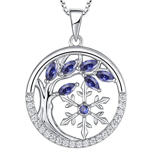 YL Lebensbaum und der Schneeflocke Halskette 925 Sterling Silber Dezember Geburtsstein Tansanit Zirkonia Anhänger für Damen von YL