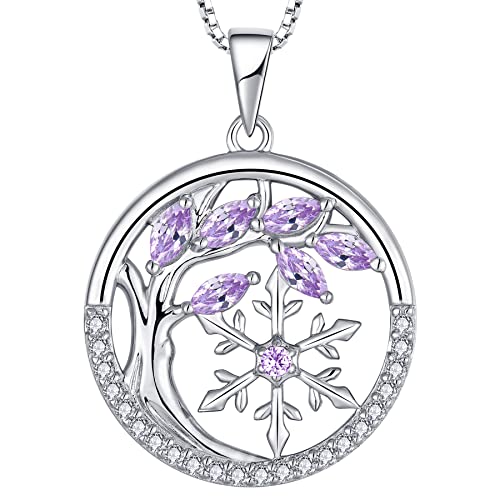 YL Lebensbaum und der Schneeflocke Halskette 925 Sterling Silber Juni Geburtsstein Alexandrite Anhänger für Damen von YL