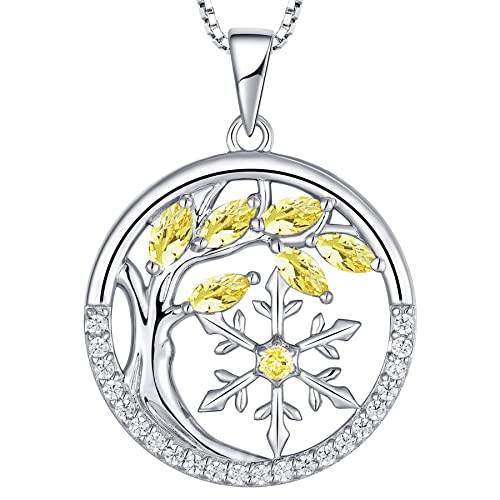 YL Lebensbaum und der Schneeflocke Halskette 925 Sterling Silber November Geburtsstein Citrine Zirkonia Anhänger für Damen von YL