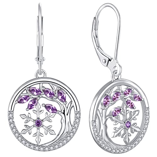 YL Lebensbaum und der Schneeflocke Ohrringe 925 Sterling Silber Februar Geburtsstein Amethyst Ohrringe für Damen von YL