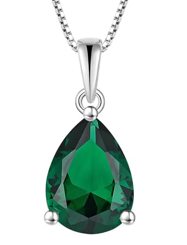 YL Lieber Tropfen Halskette 925 Sterling Silber Wassertropfen Anhänger Kette Mai Geburtsstein Simulierte Emerald Halskette Schmuckgeschenke für Damen Mama Frau von YL