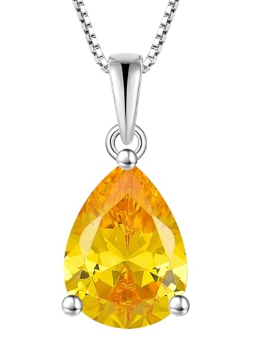 YL Lieber Tropfen Halskette 925 Sterling Silber Wassertropfen Anhänger Kette November Geburtshelfer Zitrin Halskette Schmuckgeschenke für Damen Mama von YL