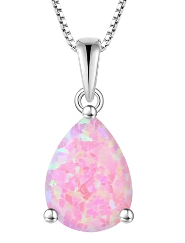 YL Lieber Tropfen Halskette 925 Sterling Silber Wassertropfen Anhänger Kette Oktober Geburtsstein Rosa Opal Halskette Schmuckgeschenke für Damen Mama Frau von YL