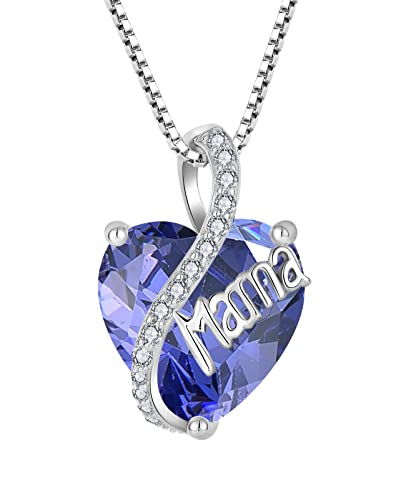YL Mama Halskette 925 Sterling Silber Herz Anhänger Dezember Geburtsstein Tanzanit Halskette Schmuck Geschenke für Mutter Frau Freundin ihre von YL