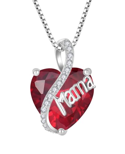 YL Mama Halskette 925 Sterling Silber Herz Anhänger Juli Geburtsstein Rubin Halskette Schmuckgeschenke für Mutter Frau Freundin ihre YL Mama Halskette 925 Sterling Silber Herz Anhänger Juli Geburtsstein Rubin Halskette Schmuckgeschenke für Mutter Frau Freundin ihre von YL