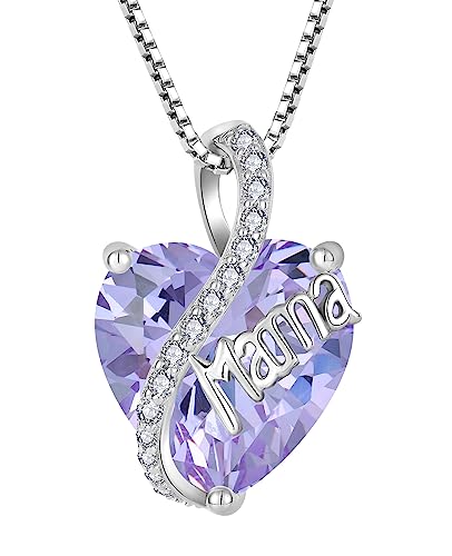 YL Mama Halskette 925 Sterling Silber Herz Anhänger Juni Geburtsstein Alexandrite Halskette Schmuck Geschenke für Mutter Frau Freundin ihre von YL